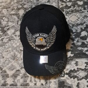 Ride Hard Embroidered Eagle Black Baseball Cap